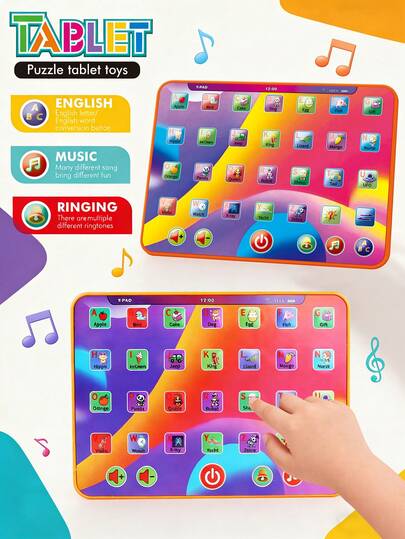 Tableta de aprendizaje interactiva con alfabeto, números, colores, música y palabras, juguete educativo para niños de 3 a 5 años, adecuado para niños y niñas