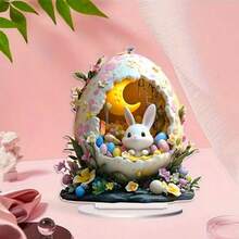 2D/平面波西米亚风格装饰蛋壳小屋，内含兔子一家 - 亚克力材质，桌面摆件，无需用电，适合情人节、复活节、圣诞节等节日。 - 彩色 - 查看 12