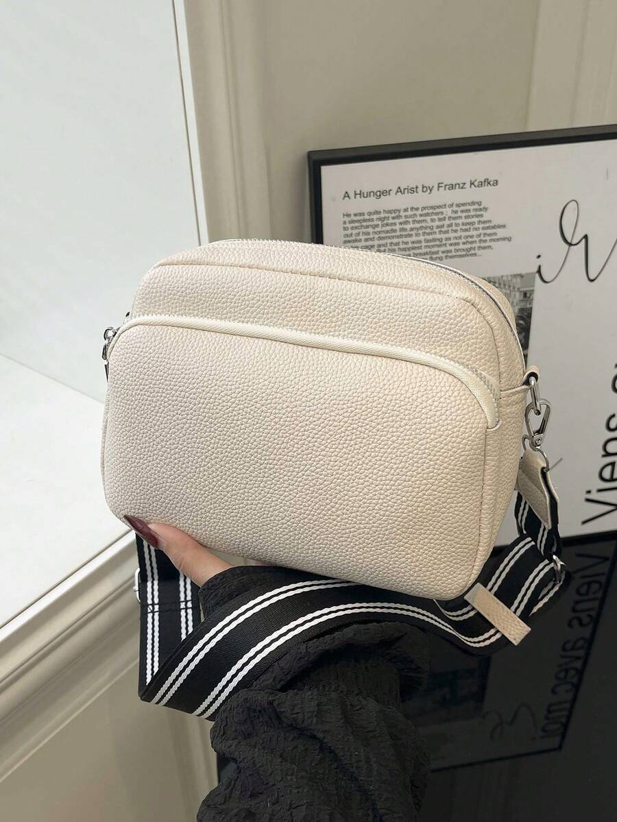 Bolso de hombro/cruzado de gran capacidad con estilo minimalista y de moda para el trabajo, adecuado para el trabajo y la escuela, con múltiples bolsillos - Beis - Ver 1