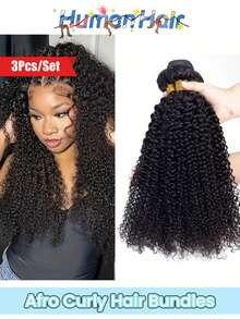 1~3束非洲蓬松卷曲真人发束，8-22英寸，自然黑色杰瑞卷发接发，双层缝制，金色丝线缠绕，女士适用 - Natural Black - 查看 1
