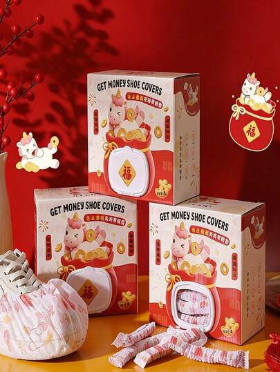 50/100只装一次性无纺布鞋套，加厚耐磨，适用于家庭、室内、学生、防尘、儿童、成人，防滑鞋套