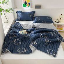 1pc Skin-Friendly Minimalist Plaid + Floral Quilted Wide-Edge Summer Quilt, Soft & Fine, Moisture-Wicking & Breathable, Minimalist & Elegant, Fashion Air Conditioning Quilt, Lightweight & Breathable Summer Quilt - Whale - View 4