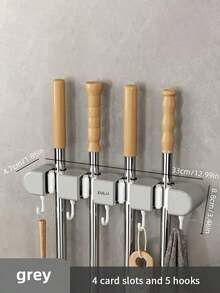 1个3/4槽重型壁挂式拖把扫帚架，适用于浴室、花园和车库，无需钻孔，安装简便，方便收纳 - 彩色 - 查看 6