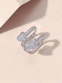 1pc Elegant Rhinestone Embellished Double-Layer Heart Design Clip-On Earrings For Women - Silver 1 - View 2