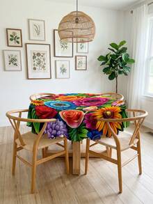 1pc Vibrant Floral Tablecloth, Polyester, Machine-Made, 6 Sizes, No Wrinkles, Perfect For Birthdays, Parties, And Holidays - Indoor & Outdoor Use, Home Decor, Party Table Cover | Vibrant Table Setting | Durable Tablecloth, Tablecloth Home Decor ,Table Cloth,Kitchen Wedding ,Wedding Table, Centrepiece Room Decor , Vintage Decor - Multicolor - View 2