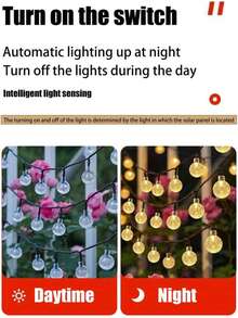Corda de Luz de Bola de Bolha de Cristal Solar - 5m/7m/12m, 8 Modos de Iluminação, Luz de Fada À Prova d'Água, 20/50/100 LED, Adequado para Pátio, Jardim, Varanda, Balcão, Festa, Árvore de Natal, Gramado, Casamento, Festa, Páscoa, Decoração de Feriado, Luz de Jardim Externa - bolas de bolha movidas a energia solar - Visão 6