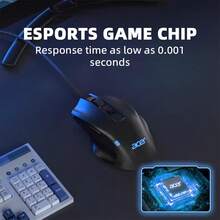 Acer OMW134 Wired Gaming Mouse, Excellent Grip, 12800 DPI, 1000Hz Polling Rate, 6 Programmable Macro Buttons, RGB Lighting, Durable Braided Cable, Ergonomic Low-Profile Buttons, Ideal For Office & Esports Gaming, Perfect Thanksgiving & Christmas Gift, Black & White - View 3