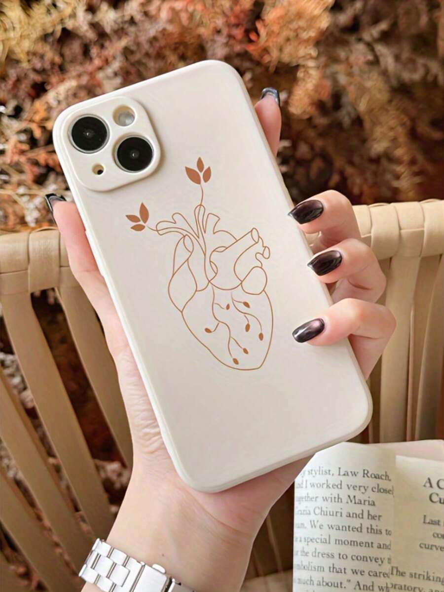 Solid Color Matte Heart-Shaped Anti-Drop Full Coverage Protective Phone Case, Suitable As Birthday Or Christmas Gift For Couples, Girlfriends, Daughters, Teens - أبيض عتيق - مشاهدة 1