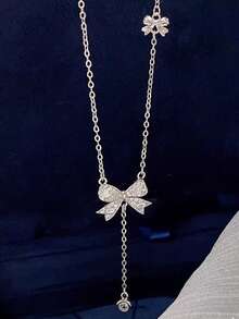 1pc S925 Sterling Silver Elegant Zirconia Butterfly Tassel Necklace, Versatile & Graceful Daily Wear Gift For Women - Silver - View 2