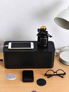 Multi-Functional Nordic Style Plastic Cable Management Box, Desktop Organizer Box For Cable Management And Storage, Large Capacity Hidden Clutter, Dust-Proof And Heat-Resistant Design, Suitable For Office Desk, TV, Computer, USB Hub And Power Outlet, Space-Saving Home Organization Solution. ABS Power Cord Storage Box, Dust-Proof Charger Outlet Organizer, Cable Management Box, Cable Organizer - Multicolor - View 5