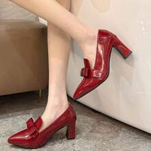Giày cao gót da PU thắt nơ thanh lịch, duyên dáng cho mùa xuân và mùa thu. - Đỏ - Xem 13