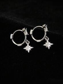Zirconia Star-Shaped Ear Hoop Butterfly Female Niche Design High-End Elegant Ear Stud Earrings Accessories - Silver - View 2