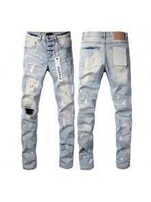 Street Fashion Stretch Denim Skinny Pants - Men's Jeans - Holiday Gift  All    Skinny    Zipper  Pocket  Button    Halloween  Christmas - K15款淺藍色 - 查看 1