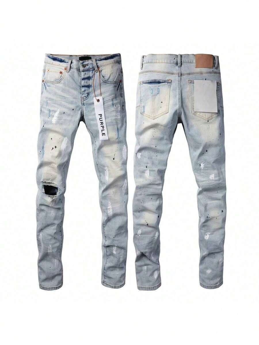 Street Fashion Stretch Denim Skinny Pants - Men's Jeans - Holiday Gift  All    Skinny    Zipper  Pocket  Button    Halloween  Christmas - K15款淺藍色 - 查看 1