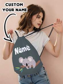 1pc Customized Name Cartoon Dinosaur Pattern Drawstring Backpack, Can Be Customized According To Your Unique Design, Perfect For Children, Print Your Own Name Or Print Your Sister's And Classmates' Names As Gifts For Others - Multicolor - View 3