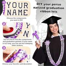 Juexica Graduation Ribbon Lei - Class Of 2026 Graduate Leis DIY Braided Necklace For Men And Women Graduation Gift Purple White 1 Set - Tím Trắng - Xem 4