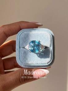 MADEONE 1 chiếc nhẫn thời trang cổ điển đính đá Zirconia 5 carat, làm từ bạc sterling 925, thích hợp cho nữ giới đeo hàng ngày, hẹn hò, dự tiệc và làm quà tặng cho bạn gái. - Kim cương Aquamarine - Xem 1