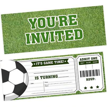 10/30 Pcs Green Meadow Football Pattern Party Invitations, Suitable For Boys And Girls Parties, Soccer Birthday Party Cards