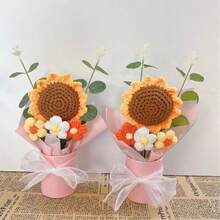 一套手工编织毛线人造花束，布艺针织人造花，DIY毛线花束 - 彩色 - 查看 3