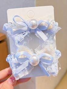 2 piezas Clips para el cabello con lazo y perla lindos para niñas, uso versátil diario, accesorios escolares, regalo para amigos - Multicolor - Ver 9
