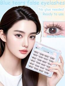 48片装自粘式免胶蓝色水滴假睫毛套装,混合蓬松长度,簇状假睫毛,自粘式DIY睫毛嫁接,预粘睫毛簇,自然纤长C型卷翘睫毛簇,无需胶水,无需卸妆,假睫毛,睫毛簇,单根睫毛,睫毛,假睫毛 - C - 查看 2