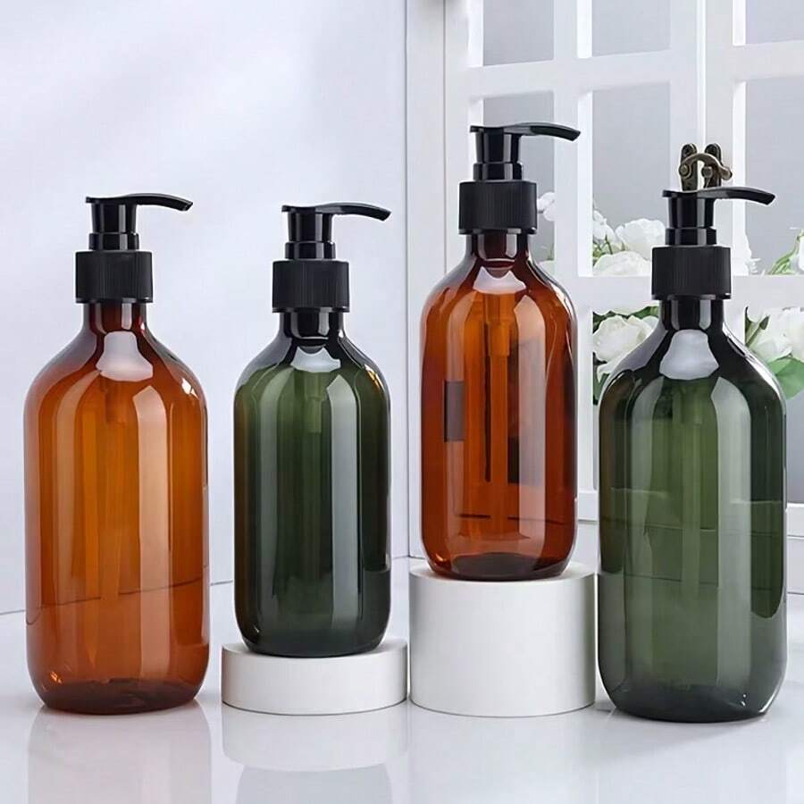 1pc 500ml Light Amber Bathroom Liquid Soap Dispenser, Suitable For Shampoo And Lotion. Refillable Pump Bottle, Applicable For Shower Gel And Cosmetics - A - View 1