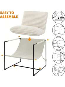 Silla de Accento para Sala de Estar, Silla tapizada con Tela Duradera con marco de metal moderno, Silla de salón de tela de corduro/lino para el dormitorio, Sala de estar, Sala de lectura - Pana beige - Ver 3