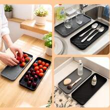 1/2/3pcs Drain Tray, Multi-Functional Kitchen Draining Mat, Absorbent Quick-Dry Non-Slip Pad, Heat-Resistant Countertop Protective Mat - One Size - View 4
