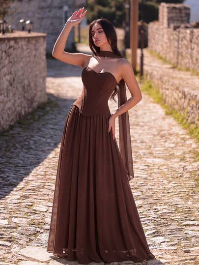 Faeriesty Elegant Strapless Evening Gown With Exquisite Waist Design, Flowing Tulle Dress, And Open Back - Ideal For Formal Weddings, Bridal Portraits, Romantic Anniversary Celebrations, Galas, And Red Carpet Events Spring Party