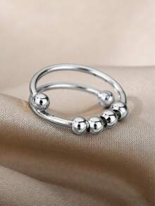 1 Pc Anxiety Balls Beads Rings For Women Open Spinner Adjustable Finger Ring Rotating Freely Anti Stress Jewelry Gift - Silver - View 3