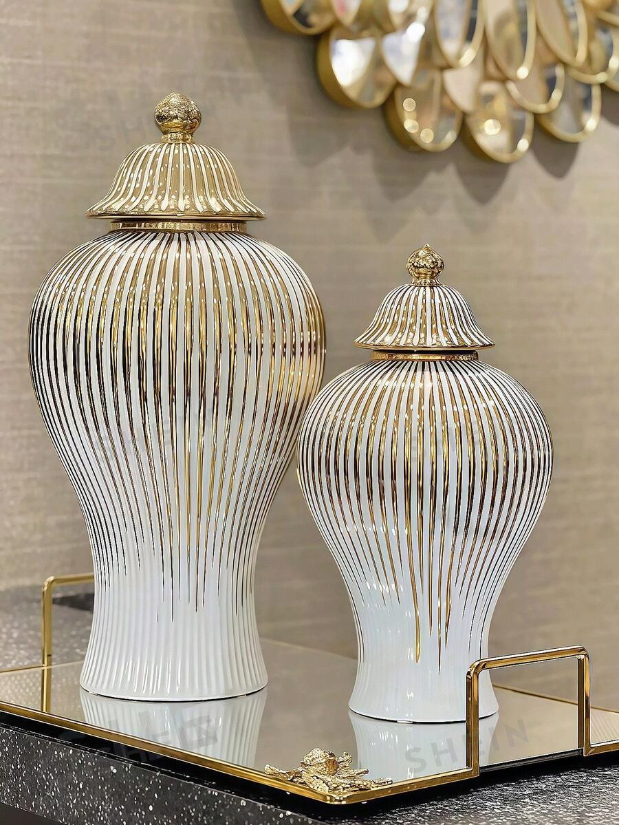 1个豪华陶瓷花瓶，适用于客厅、门厅、办公室、展厅和酒店桌面装饰。 - 升級款鎏金 - 查看 1