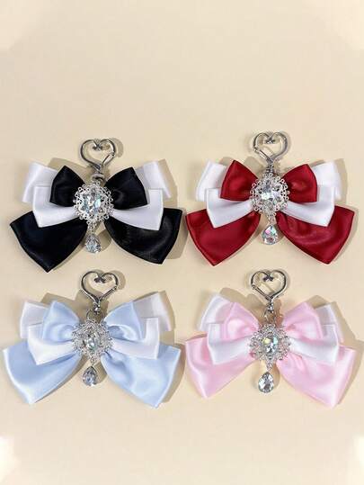 1 pieza Accesorio decorativo con lazo de strass, lindo llavero con forma de corazón para mujeres