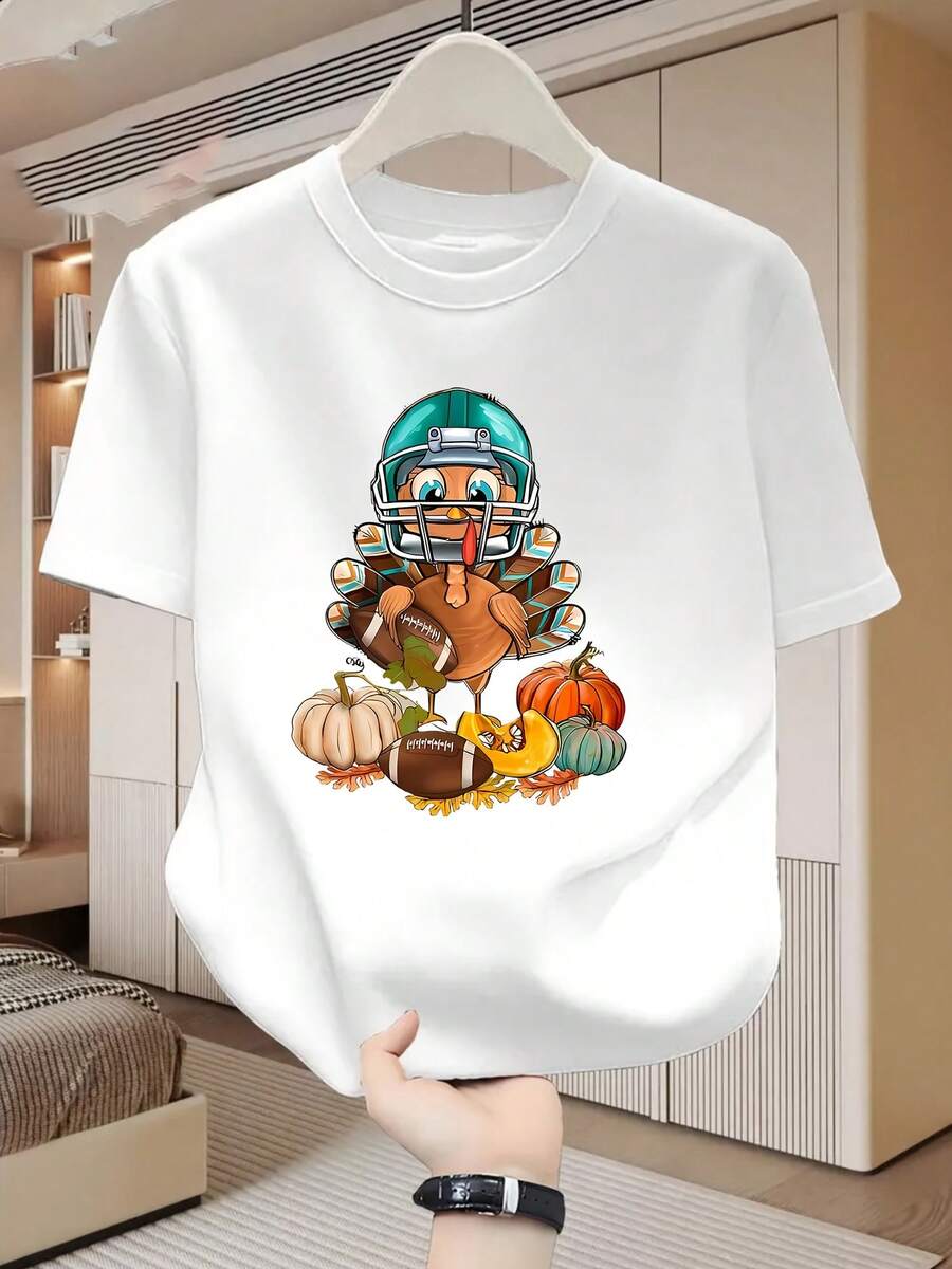 2026 T-shirt décontracté à manches courtes à la mode et amusant pour hommes - design thème Thanksgiving, lavable en machine, col ras-du-cou facile à assortir, confortable et respirant, convient à diverses occasions, mettant en valeur votre personnalité et votre énergie, un incontournable ! Y2k - Blanc - Voir 1