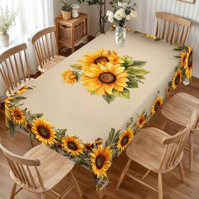 Tovaglia con stampa di girasoli, tovaglia decorativa con stampa floreale e foglie vintage, resistente all'acqua e alle pieghe, adatta per cucina, sala da pranzo, feste primaverili/estive e picnic all'aperto