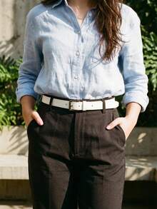 Women's Set Of Belts With Metallic Roller Buckle In Minimalist Faux Leather - Black and White - View 2