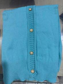 Beautiful, Fashionable, Lightweight Knit Cardigan With Buttons And Elastane. (Super Shipping!) - Light Blue - View 2