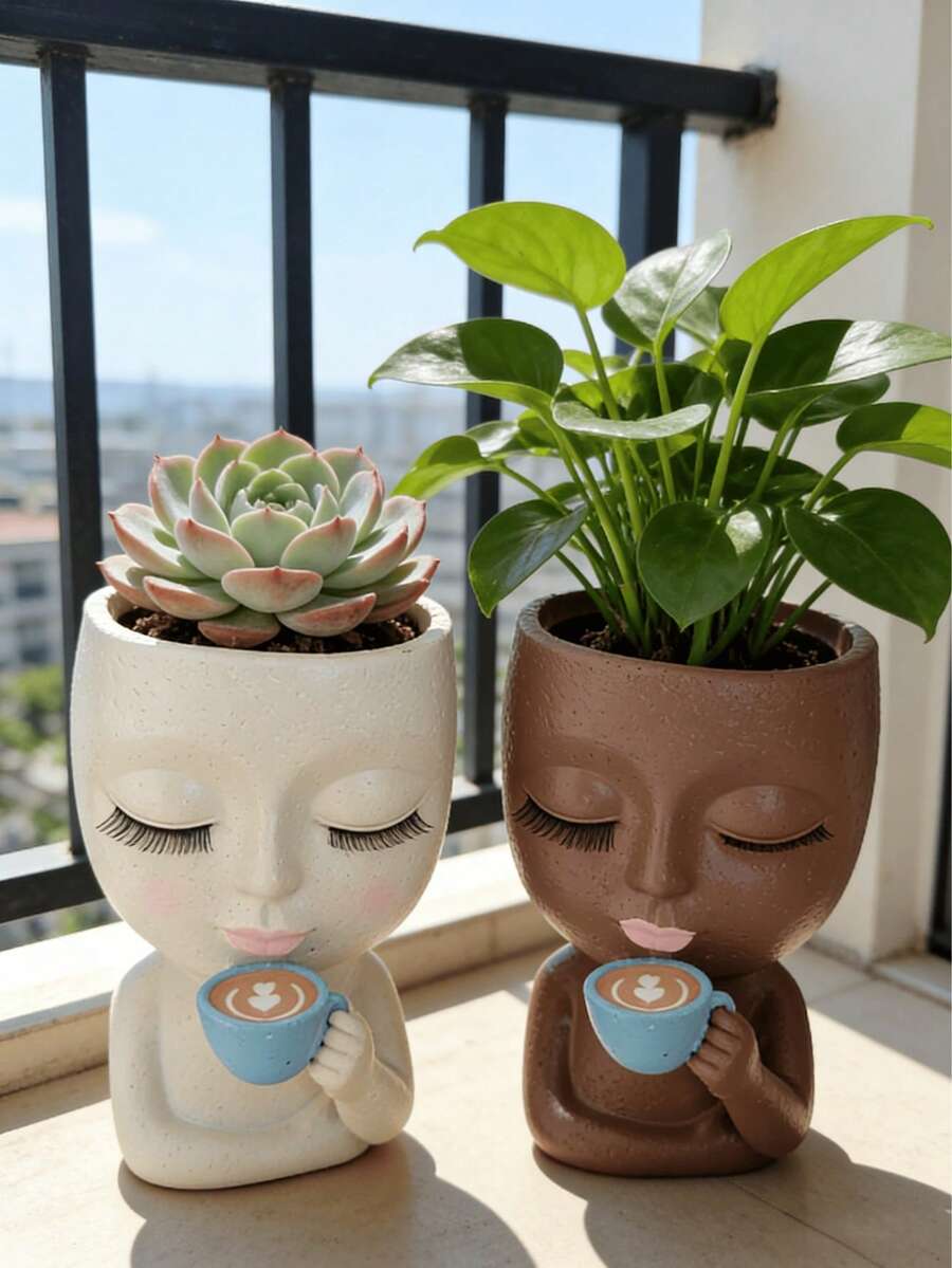 1 chậu cây trang trí bằng nhựa hình cô gái uống cà phê, bình hoa và cây mọng nước sáng tạo, phù hợp với phong cách trang trí nhà và vườn Bohemian, tuyệt vời cho sân hiên, lối vào và phòng ngủ, chậu cây điêu khắc bằng nhựa duyên dáng, trang trí nhà cửa, trang trí văn phòng. - Bộ sưu tập cà phê - Xem 1