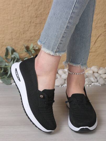Van Skr 2026 New Versatile Breathable Knit Sneakers, Soft Sole Lightweight Casual Commute Mom Shoes, Fashionable Slip-On Comfortable Design For Women