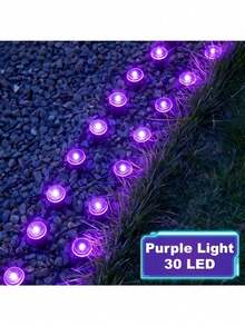 30LED Solar Path Garden Lights, Purple Fairy Lights, IP44 Waterproof Durable, Embedded Installation Outdoor Garden Lights, Suitable For Walkways, Lawns, Camping Gatherings And Other Decorative Lighting - 彩色 - 查看 1
