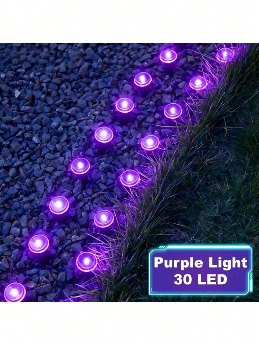 30LED Solar Path Garden Lights, Purple Fairy Lights, IP44 Waterproof Durable, Embedded Installation Outdoor Garden Lights, Suitable For Walkways, Lawns, Camping Gatherings And Other Decorative Lighting - 彩色 - 查看 1