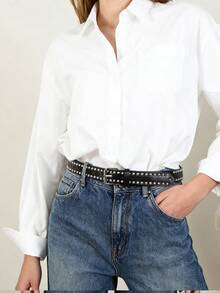 1 chiếc thắt lưng da PU phong cách Punk Metal miền Tây dành cho nữ - màu đen - Xem 5