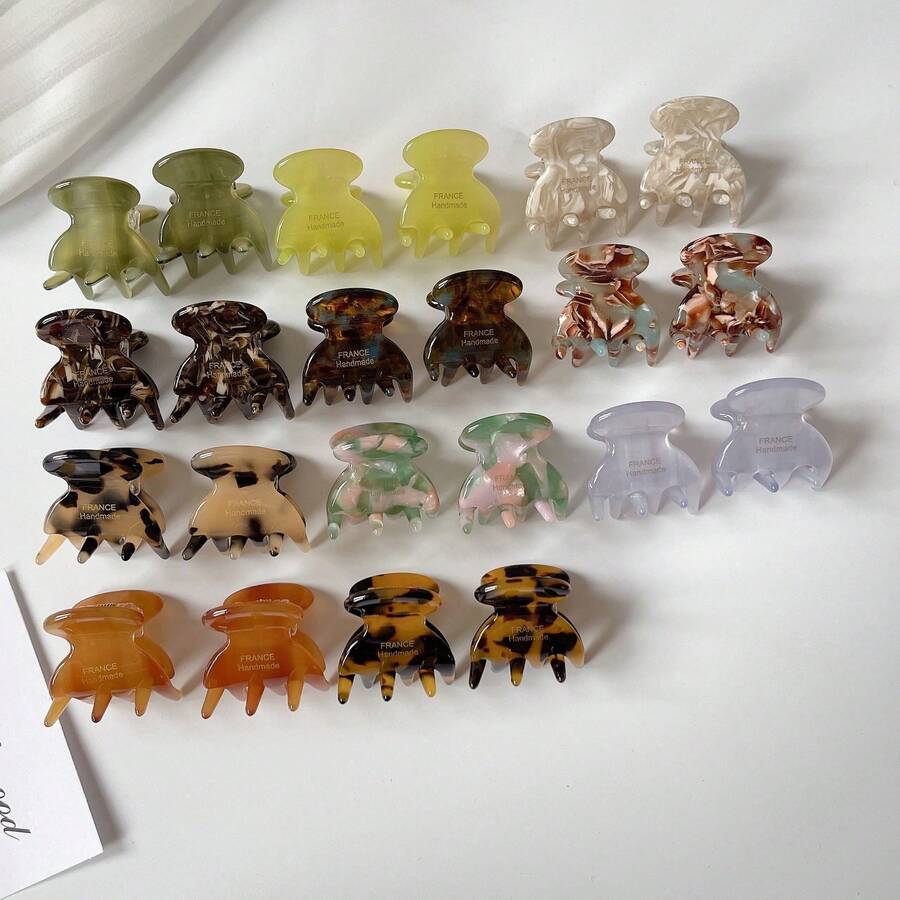 2 件/套迷你醋酸纤维发爪夹圆形几何发爪简约可爱甜美发夹侧夹女士发饰，多巴胺发夹发卡发夹发圈发夹适合秋冬假日装扮 - 多色 - 查看 1