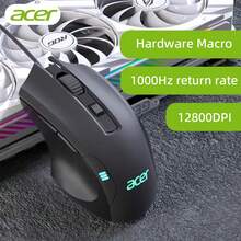 Acer OMW134 Wired Gaming Mouse, Excellent Grip, 12800 DPI, 1000Hz Polling Rate, 6 Programmable Macro Buttons, RGB Lighting, Durable Braided Cable, Ergonomic Low-Profile Buttons, Ideal For Office & Esports Gaming, Perfect Thanksgiving & Christmas Gift, Black & White - View 2