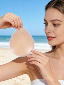 2pcs Silicone Intimate Area Anti-Friction Adhesive Patch, Waterproof, Sweat-Proof, Invisible For Women Swimming, Can Also Be Used As Nipple Cover Or Breast Lift Tape, Soft Silicone Material, Reusable - Apricot - View 2