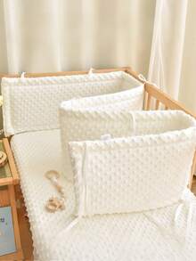 1pc Baby Crib Integrated Soft Bumper Guard, Infant Bed Rail Cushion, Newborn Cartoon Embroidery Crash Pad, Children Anti-Collision Fence - White - View 3
