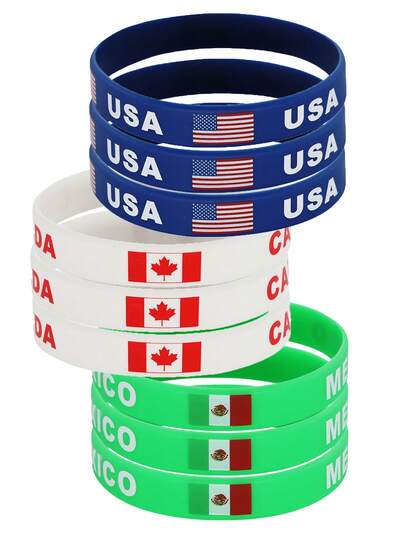 9pcs/Set USA, Canada, Mexico National Flag Silicone Wristbands, Patriotic Sports Bracelets, Suitable For World Cup Parties, National Day Celebrations And Fan Gear