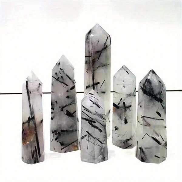 Healing Crystal Wands Quartz Points 6 Faceted Chakra Tumbled Stone Reiki Meditation Therapy,Black Rutilated Quartz