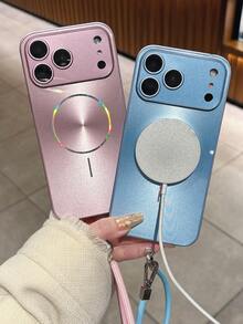 Luxury Glitter Glossy CD Pattern Aurora Magnetic Wireless Charging Ultra-Thin Silicone Phone Case For IPhone 17 Pro Max, 17 Pro, 17, 16 Pro Max, 16 Pro, 16, 15 Pro Max, 15 Pro Max, 15 Pro, 15, 14 Pro Max, 14 Pro, 14, 13 Pro Max, 13 Pro, 13, With Camera Protection Anti-Fall Back Cover - Blue + Leather Cord - View 3