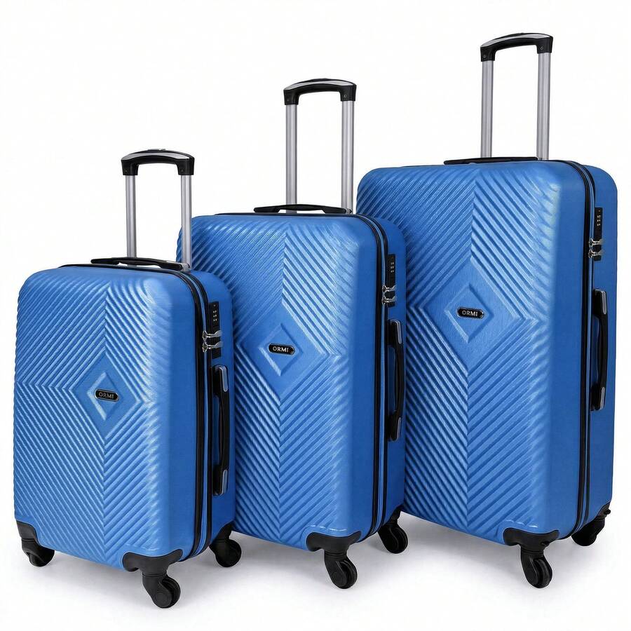 A Set Of 3 Pieces Of Luggage With Silent Rotating Wheels, Stylish And Versatile Travel Companion - Blue - View 1