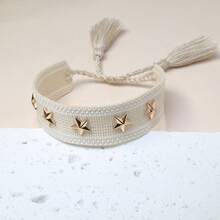 1pc Fashion Woven Bracelet With Five-Pointed Star Studs - Apricot - View 3